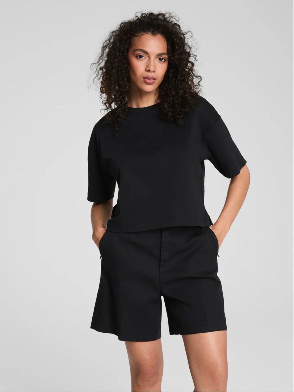 SPANX Black Boxy Crewneck Short Sleeve Top